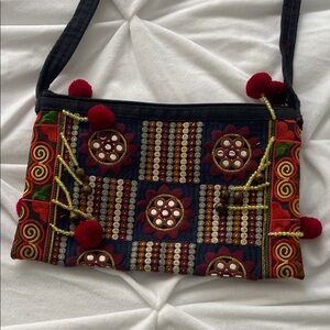 Artisan Embroidered Crossbody Bag - Black and Red